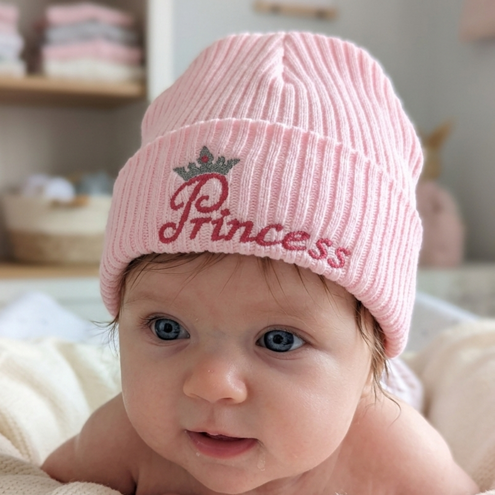 KW102: Baby Embroidered Princess Knitted Hat (Newborn -3 Months) KW102: Baby Embroidered Princess Knitted Hat (Newborn -3 Months)